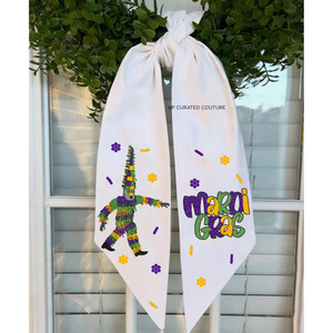 Festive Mardi Gras Wreath Sash Handmade <b>Beaded</b> Crepe Material Ribbon Bow Customizable Colors Perfect Accent <b>for</b> Home <b>Door</b> - Product Image 5