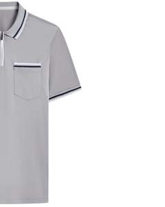 Light Grey Half Zip <b>Polo</b> <b>Shirt</b> Men Summer Soft Breathable Short Sleeve <b>Pocket</b> Design Casual Comfortable Daily Wear Fashion Top - Product Image 2