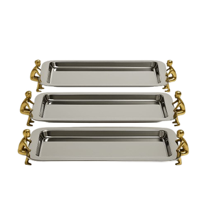 Plateau de service de qualité alimentaire en laiton en acier inoxydable pour un nettoyage facile pour les ustensiles de cuisine à manger pour les fêtes de vacances à domicile - Product Image 1