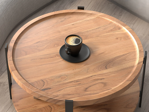 Table basse moderne de luxe ronde en bois de manguier massif et en verre avec un design unique et une finition naturelle pour le salon, meubles de maison - Product Image 3