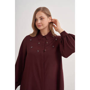 Chemise chic bordeaux ornée de dentelle avec col à volants pour femmes - Product Image 3