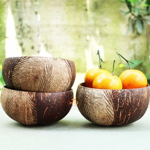 Seaux en coquille de noix de coco faits à la main, design bohème sculpté, écologiques, pour servir les aliments, empilables, légers et durables - Product Image 3