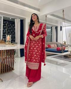 Designer Festival Special Heavy FUAX Georgette Top indio y pakistaní con Dupatta Festive Wear Collection - Product Image 3