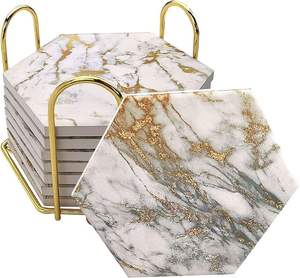 Natural Marble <b>Drink</b> <b>Coasters</b> Set Polished Stone Table <b>Coasters</b> for Kitchen Dining Living Room - Product Image 5