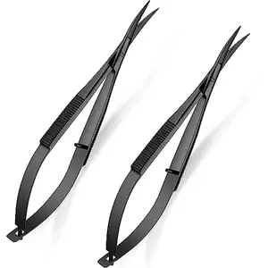 2 Pieces 4.7 Inch Embroidery Spring Action Curved Scissors Eyebrow Trimming Spring Scissors Perfect Trimmed (Black)