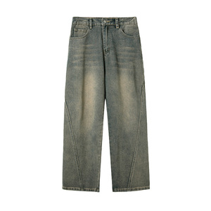 Pantalones vaqueros de estilo recto de primavera para hombre americano de moda, diseño dividido, pantalones largos anchos sueltos de mezclilla lavada Retro Slim Look - Product Image 1