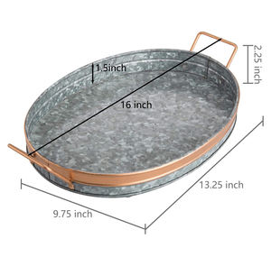 Plateau de service ovale en métal galvanisé classique avec poignée en cuivre pour décor de dîner de mariage plateau de service de dîner - Product Image 6