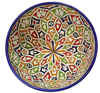 Grand bol de service marocain coloré en céramique polie, fait main, écologique, peint à la main, bol à salade Fasiya, ustensiles de cuisine