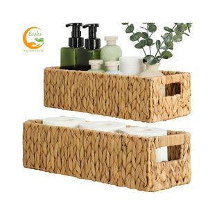 Ecoka ตะกร้าใส่ของอเนกประสงค์ทำจากกระดาษผักตบชวาพร้อมที่จับปรับแต่ง WSBK04เป็นมิตรกับสิ่งแวดล้อมสำหรับตกแต่งบ้าน - Product Image 1