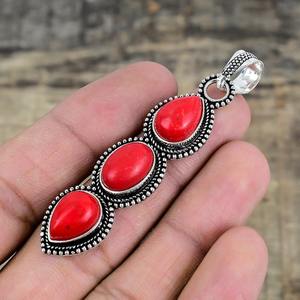 Colgante de estilo bohemio de plata hecho a mano, joyería colgante de tendencia de piedras preciosas de Coral de Plata de Ley 925 para mujer, regalo para ella - Product Image 2
