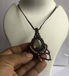 Collar de macramé de hilo púrpura aguamarina ovalada de 12X15mm, precio al por mayor, joyería para mujer con colgante de flor de latón minimalista - Product Image 2