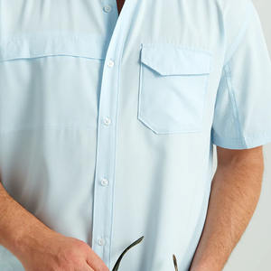 เสื้อตกปลาแขนยาวของผู้ชายผ้าปอปลินแบบธรรมดามีกระดุมติดโลโก้ขายส่ง - Product Image 4