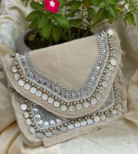 Custom Made in Light Brown Coloured Embroidered Beaded and <b>Sequined</b> Evening Clutch Bags With Embellishments for Resale - Product Image 3