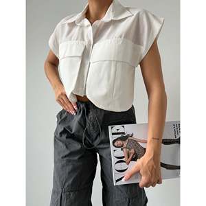 Camisa Blusa Informal de Algodón Blanco con Detalle de Bolsillo y Botones para Mujer, Marca Mybeefashion, para Uso Diario - Product Image 2