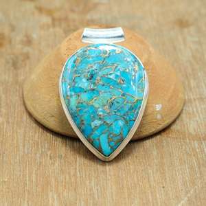 Collar con Colgante de Piedra Turquesa Azul Cobre Grande de Primera Calidad Natural, Colgante de Plata de Ley 925, Joyería de Regalo para Esposa - Product Image 4