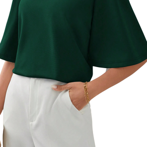 Blusa informal holgada de manga media para mujer, camisa de punto suave con cuello redondo de color liso, blusa de moda para el día a día, para primavera y verano - Product Image 6