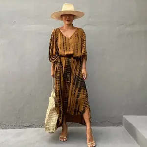 Thuốc Nhuộm Cà Vạt Boho Đi Biển Bán Chạy Mới Nhất Áo Kaftan Dài Cổ Điển Cho Nữ Thuốc Nhuộm Cà Vạt Thiết Kế Tuyệt Đẹp Áo Kaftan Cổ Chữ V