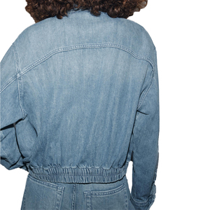 Blouson aviateur en jean personnalisable pour femmes col montant fermeture éclair Style couleur mode basique personnalisé pour veste d'hiver pour femmes - Product Image 6