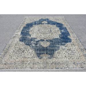Alfombra de lana Vintage azul y Beige de 7,8x11,2 pies, Alfombra de habitación de látex con diseño de pasillo de retazos abstracto Rectangular de área grande turca clásica - Product Image 1