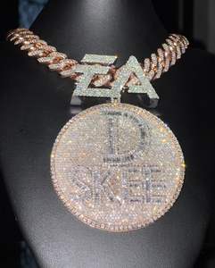 Deslumbrante Cadena de Plata de Ley 925 Estilo Hip Hop para Niños y Hombres con Colgante de Moissanita Redonda Cultivada en Laboratorio - Product Image 2