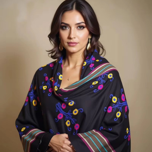 AHE Zubda Viscose Solid Color <b>Black</b> Medium Length Double Centre Lace Pashmina <b>Scarf</b>-Durable Winter Hijab for Women Daily Use - Product Image 1