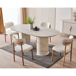 Juego de Comedor de 4 Piezas con Respaldo Sólido, Diseño Moderno y Elegante, Acabado Travertino, MDF Duradero, Color Marfil, Muebles de Calidad de Exportación - Product Image 3