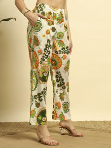 ชุดคุर्ติผ้าฝ้ายพรีเมียมลายดอกไม้สำหรับฤดูร้อนแบบผ่าข้างสั้น พร้อมกางเกงปาลาซโซสำหรับผู้หญิง |   ผ้าที่ระบายอากาศได้ดี |   ชุดลำลองและชุดพื้นเมือง - Product Image 4