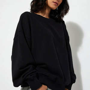 Sweat-shirt décontracté surdimensionné pour femme, col rond, motif uni, 100% coton molletonné, imperméable, hiver, avec logo au dos - Product Image 1