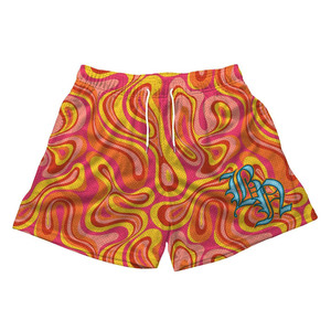 Shorts de malla de poliéster premium de 180 GSM, camuflaje, transpirables, morado y verde, con logo bordado personalizado, shorts de malla para hombre - Product Image 5