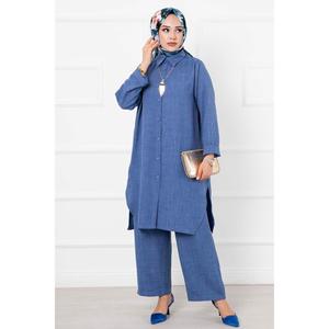 Ensemble 2 pièces long double en lin Indigo - Product Image 1