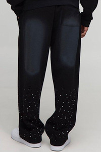 Nouvel arrivage Ensemble sweat à capuche zippé et jogging personnalisé avec strass rétrécis Survêtements respirants Survêtement en coton mélangé avec strass - Product Image 6