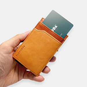 Cardhoda PU Slim Card Holder Minimalist Open Front Wallet Unisex Tan Color Nylon Lining Short - Product Image 1