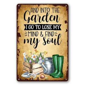 "เข้าไปในสวนฉันไปสูญเสียจิตใจของฉัน & ค้นหาจิตวิญญาณของฉัน" ป้ายโลหะแนวตั้งที่มี bootst สีเขียวในราคาขายส่ง - Product Image 1