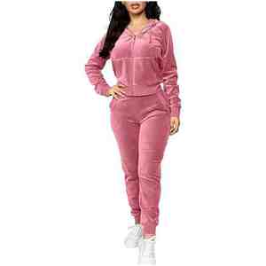 Ensemble de survêtement décontracté en molleton d'hiver avec logo en strass brodé personnalisé 2026, 2 pièces, survêtement violet pour femmes - Product Image 1