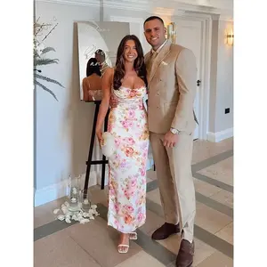 Robe de soirée longue à imprimé floral, coupe trapèze, bretelles spaghetti, respirante, en crochet, taille empire, à paillettes, à volants et drapée - Product Image 5