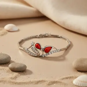 Women's <b>Silver</b> Coral <b>Beaded</b> <b>Bracelet</b> Fashionable Jewelry Gift - Product Image 2