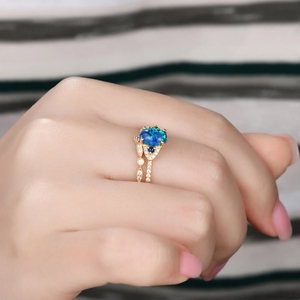 แหวนแต่งงานสีทองแท้สำหรับพลอยโอปอลเอธิโอเปียสีดำหรูหราออกแบบใหม่แหวนเครื่องประดับที่ดีกับแหวนเพชรจริง - Product Image 5