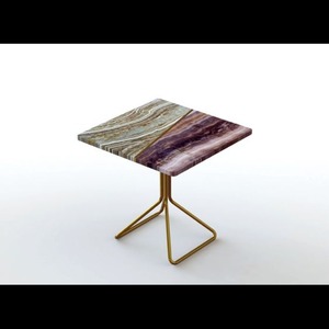 Diseño moderno, mesa auxiliar de forma redonda, tapa de madera, acabado Epoxi y marco de acero inoxidable con acabado EPL chapado en oro - Product Image 2