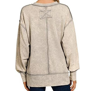 Alta calidad Unisex Vintage ácido lavado invierno moda mujer Sudadera Mujer cuello redondo polar desgastado sudadera para mujer - Product Image 2