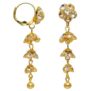 Latest Indian Design White Color Rhinestone Gold Plated Earrings