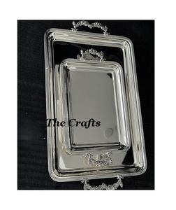 Ensemble de deux plateaux de service en acier inoxydable de tailles différentes, vaisselle de qualité supérieure, plateau décoratif pour aliments - Product Image 1