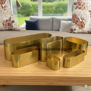 Ensemble de jardinières ovales en métal doré personnalisé, contenants à fleurs décoratifs en acier inoxydable lourd, vente en gros, décoration pour la maison et l'hôtel - Product Image 1