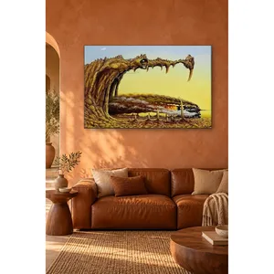 Impression sur toile Fida : Train à vapeur traversant les crocs de crocodile, style surréaliste - Product Image 1