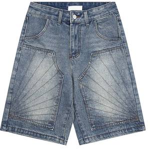 กางเกงขาสั้นผ้าเดนิมขาสั้นทรงตรงสำหรับผู้ชายกางเกงขาสั้นระบายอากาศได้ดีสำหรับฤดูร้อนผ้าเดนิมสีซีดแดดคุณภาพสูงสำหรับผู้ชาย - Product Image 2