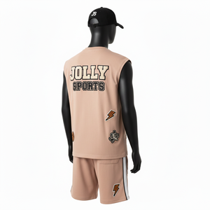 Conjunto de Camiseta sin Mangas y Pantalones Cortos para Hombre, Tela de Poliéster Premium Transpirable, Logotipo Personalizado con Parche, Conjunto de Camiseta sin Mangas y Pantalones Cortos para Hombre - Product Image 5