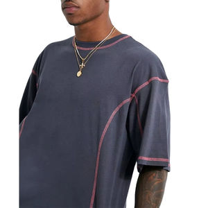 100% algodón contraste puntada camiseta de gran tamaño de talla grande para hombre camiseta personalizada cuello redondo hombro caído hombres contraste puntada camiseta - Product Image 6