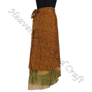กระโปรงผ้าไหมส่าหรีผ้าไหมอินเดีย-วินเทจ-กระโปรงผ้าไหมยาวคลุมได้2ชั้นแบบกลับด้านได้ขายส่ง - Product Image 2