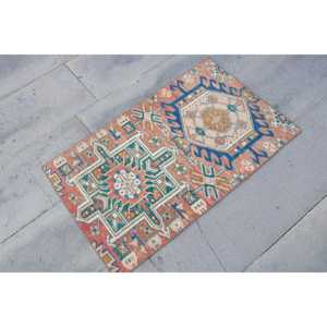 Turkish Small Rug 1.8x3 ft, <b>Red</b> Blue Camouflage Rug <b>Wool</b> - Product Image 3