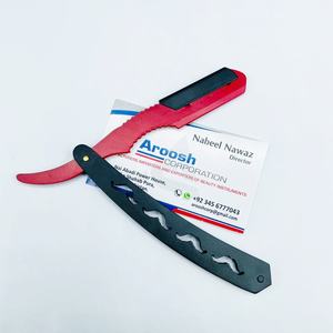 Maquinilla de afeitar recta profesional de peluquero al por mayor, herramienta de afeitar manual de acero inoxidable con logotipo personalizado, diseño sostenible negro rojo - Product Image 6