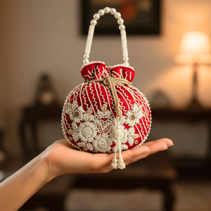 Red Handcrafted Embroidery <b>Handbag</b> Beads <b>Chains</b> Stylish Large Capacity Flap Casual/Classic/Modern Luxury Mini Bag for Parties - Product Image 4